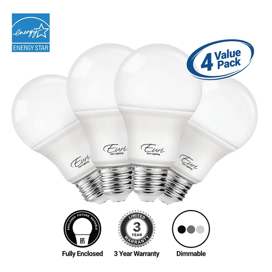 Euri Lighting 9-Watt, E26 Base, Dimmable, LED A-19 Light Bulb (4-pack)