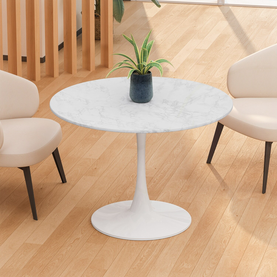 42.12"Modern Round Dining Table with Printed White Marble Table Top