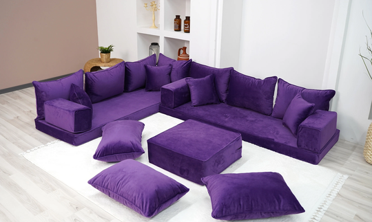 Velvet Purple Color Luxury Arabic Sofa Set, Floor Couch, Loveseat, Sectional Sofa, Pallet Moroccan Home Decor Livingroom