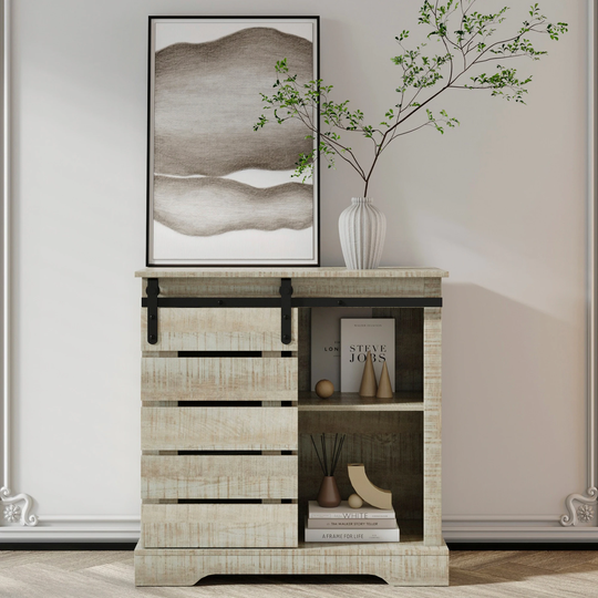Side Cabinet Buffet Sideboard with Sliding Barn Door and Int