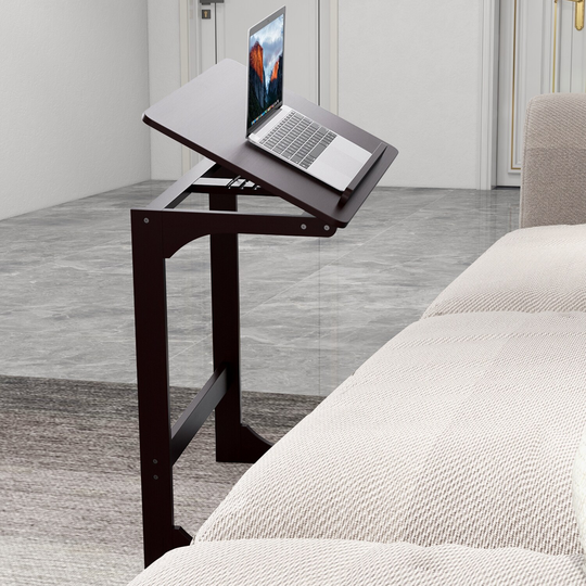 Bamboo Sofa Side Table, 7 Angles Adjustable Couch Table End Table, Laptop Desk with Tilting Top, C Table TV Tray Over-Bed Table