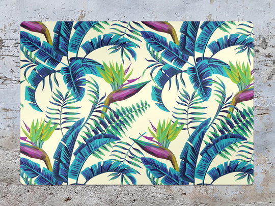 Tropical Exotic Chair Mat, Blue Pvc Floor Green Protective Splat Pad, Office Room Rug, Comfort Mat
