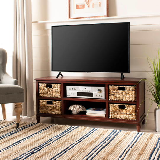 SAFAVIEH Rooney Cherry 4-Drawer Storage 20" Entertainment Console - 47.2" x 15.7" x 20.1"