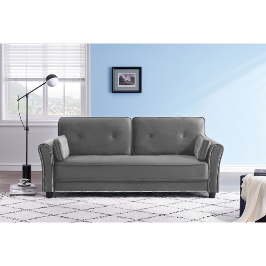 Velvet Sofa Sofa Armrest with Nail Head Trim Backrest with Includes Two Pillows