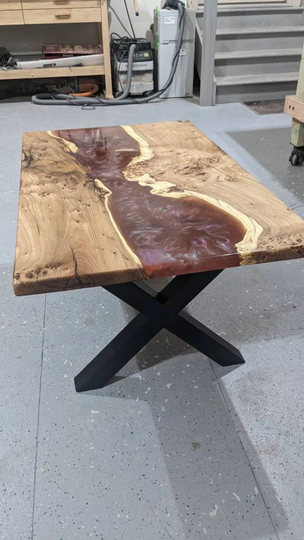 Birdseye Elm, Coffee Table, Epoxy River Wood & Resin. Color Shift Changing. Rustic