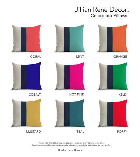 Custom Linen Color Block Pillow Cover | 20x20 Navy Striped Trio By Jillianrenedecor