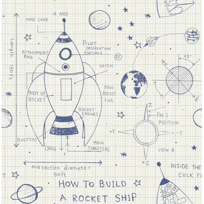 Honea Kids Rocket Ship 33' L x 20.5" W Wallpaper Roll