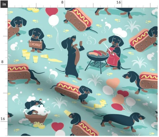 Hot Dogs & Lemonade Dachshund Fabric By The Yard | Doxie Weiner Dog Summer Made To Order
