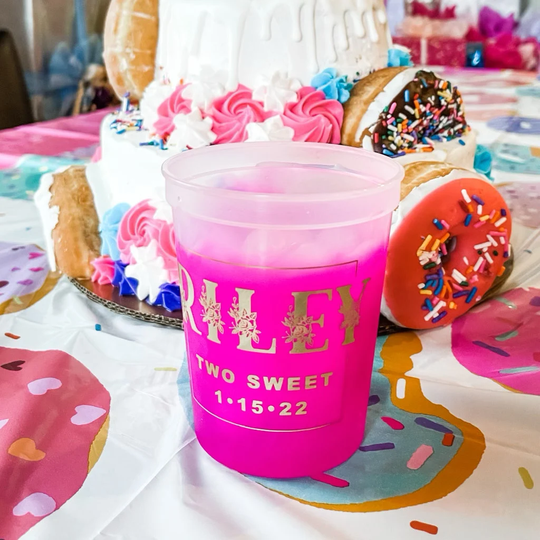 Two Sweet Kids Party Color Changing Cups, Stadium Mood Second Birthday Favors, Personalized