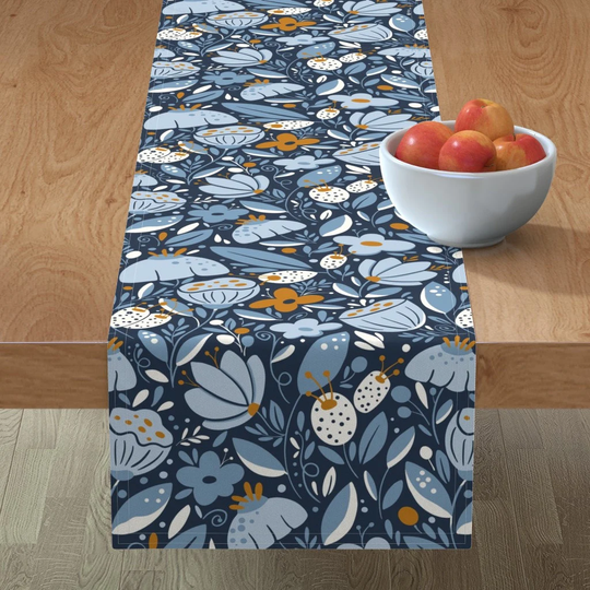 Spring Floral Table Runner - Blue Garden By Paprica Studio Modern Botanical Butterfly Sky Cotton Sateen Spoonflower