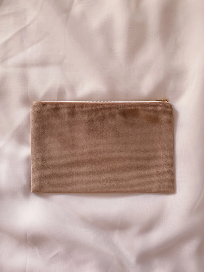 Beige Minimalist Pouch/Back To School Beige Aesthetic Clutch Bag, Evening Clutch, Make-Up Pencil Case 6.5"x9" Brass Zipper