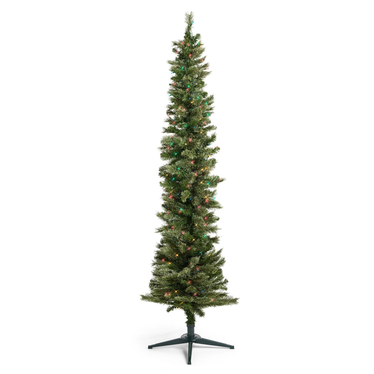 Home Heritage 7' Pencil Pine Prelit Artificial Christmas Tree 500 Color Lights - 12.77