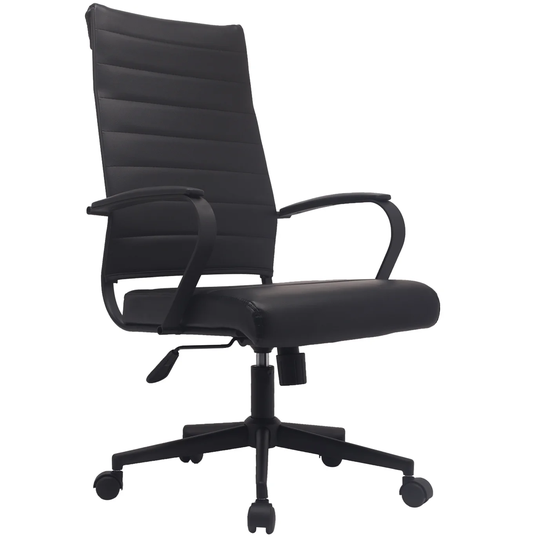 Modern Brown High Back Office Chair Ribbed PU Leather Swivel Conference Room Computer Desk Visitor Vintage Retro Boss