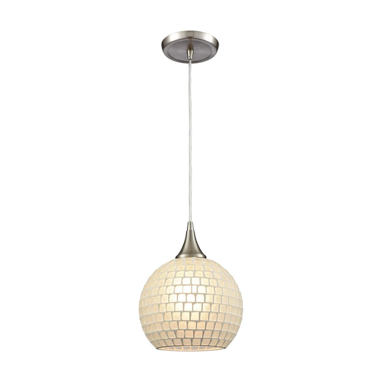 Fusion 1-Light White Glass Pendant, Satin Nickel