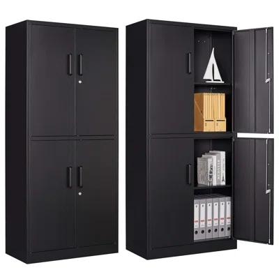 Metal Storage Cabinet With 4 Doors And 2 Adjustable Shelves