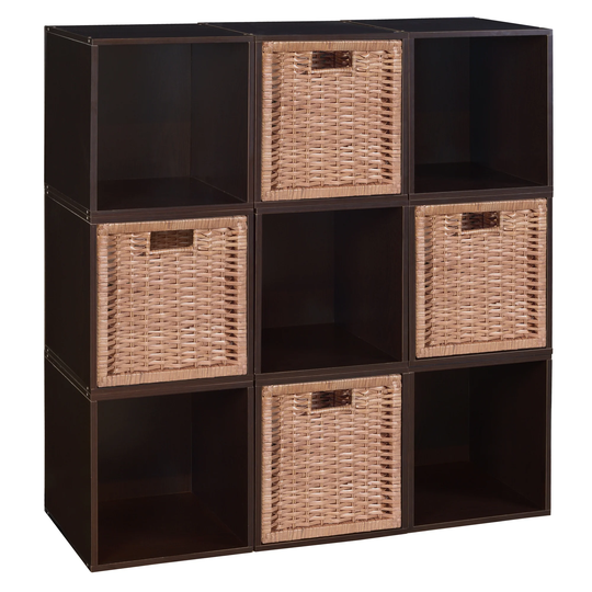 Noble Connect Storage Set - 9 Cubes and 4 Wicker Baskets- Truffle/Natural