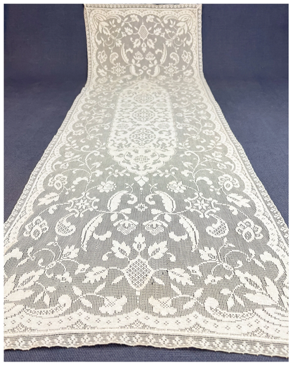 Lace Table Runner | Vintage Mid Century Cream Filet Antique Style