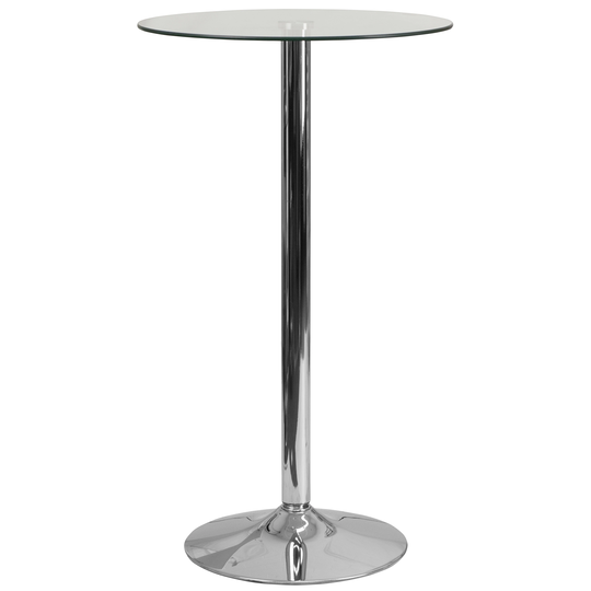 23.75" Round Glass Table with 41.75"H Chrome Base - Event and Cocktail Table