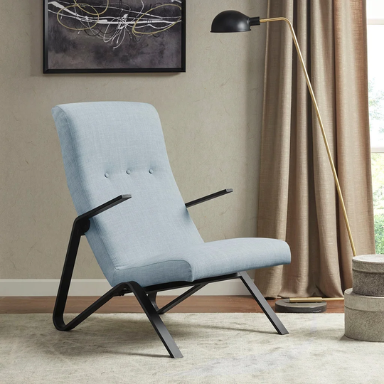 Global Pronex Manhattan Blue Metal Frame Accent Chair with Cushioned Seat and Back