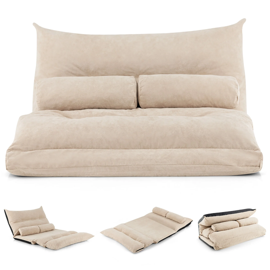 Costway Convertible Lazy Sofa Bed with 42-Level Adjustable Backrest&2