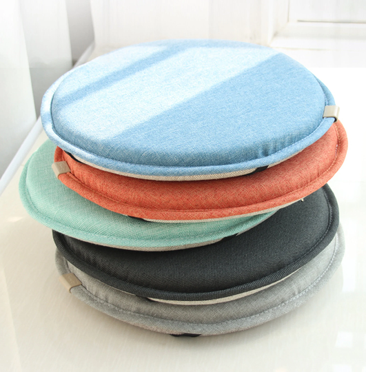 Linen Round Stool Chair Pads With Ties, Kitchen Dining Cushion, Patio Bar Pad, Circle Small Kids Seat Sponge Thin Washable