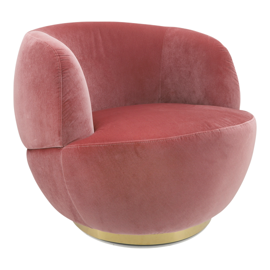 Velveteen Swivel Chair With Gold Base, Pink 30.0"H - 34.0" x 35.0" x 30.0"