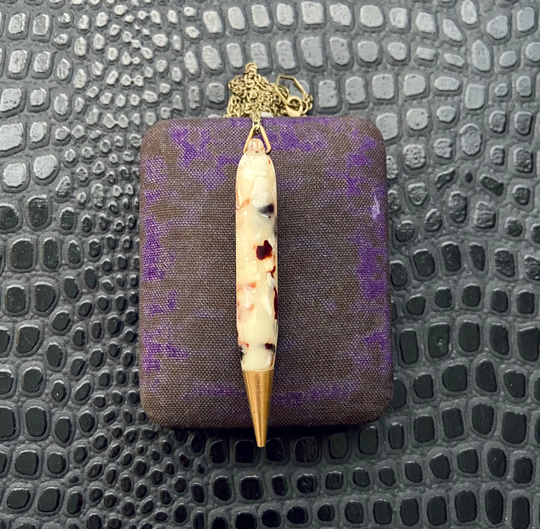 Handmade Reclaimed Vintage Mechanical Pencil Charm Pendant Necklace Functional Jewelry Marbled Plastic Midcentury Mcm Writer's Gift