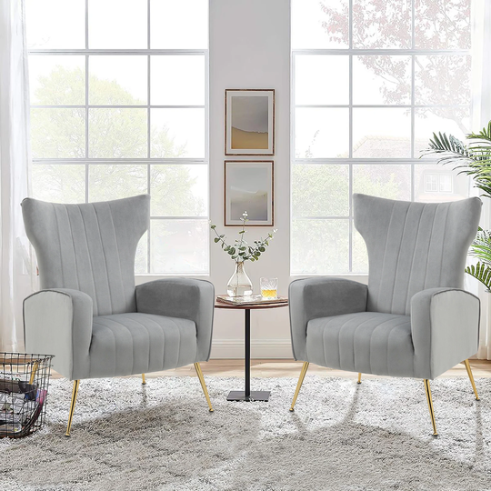 2 Set Velvet Accent Chair Upholstered Living Room Arm Chair