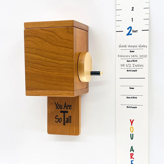 Childs Growth Chart, Height Measuring Device, Kids Wood Recording Growth, Chart Reel