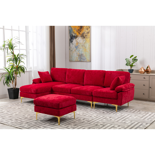 U-Shape Reversible Sectional Sofa Set Living Room Accent Sofa with Ottoman&2 Pillows