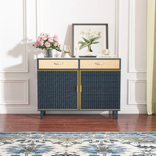 31.5"Wide 2 Drawer Sideboard,Dining Buffet Hutch,Cabinet,Grey&Blue