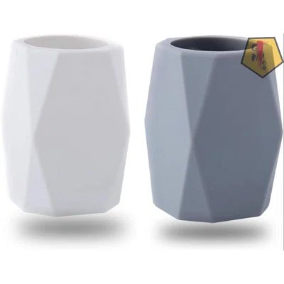 2 Pack Silicone Pencil Holder Silicone Pen Cups Creative Design Geometric Pencil Holder Makeup Brush Holder For Office School Home (White&Gray)