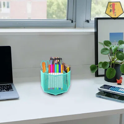Rotating Pencil Holder - Pen Holder For Desk - 360 Degree Rotating Pen Caddy Holders Desk Organizer With 5 Compartments - Mesh Desktop Stationary Orga