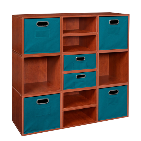 Noble Connect Storage Set- 6 Full Cubes/6 Half Cubes with Foldable Storage Bins- Cherry/Teal