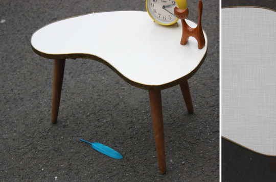 Small Coffee Table Kidney Shaped/Plant Stand Side Nightstand Furniture Germany Mid Century 50S 60S White Apricot