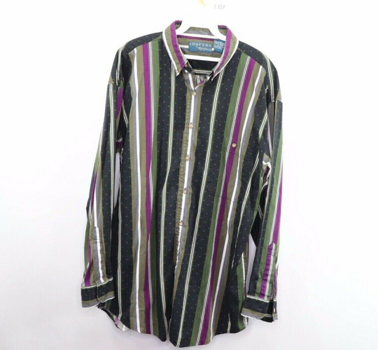 90S Mens Large Multi-Color Striped Color Block Western Cowboy Shirt