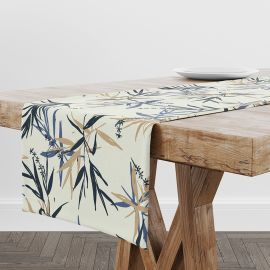Table Runner Blue & Beige Bamboo Leaves | Unique Design Decor High Quality Textile & Print Made in Eu