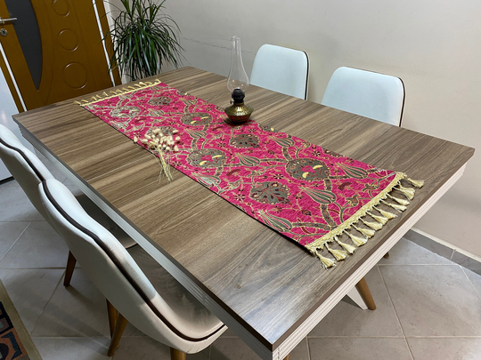 Fuchsia Turkish Coffee Table Cloth Runner, Pink Tulip Floral Formal Diner Rnr238