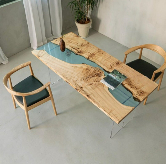 Epoxy Table, Resin River Natural Live Edge Wooden Table, Wood, Dining Table