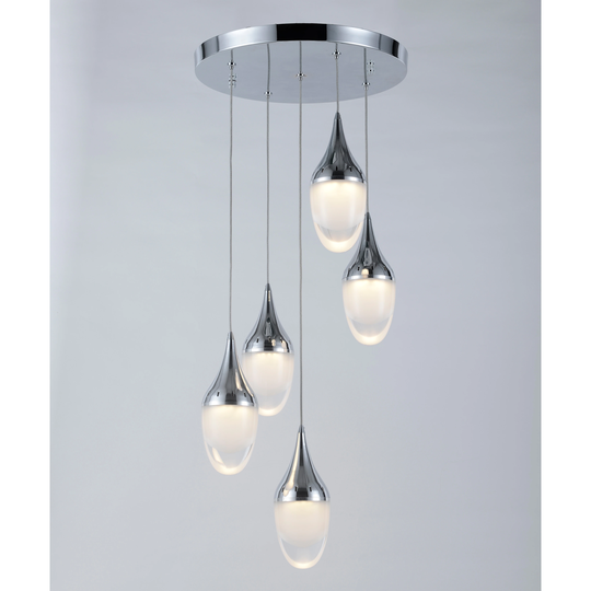 Droplet 12.5-Watt Polished Chrome Finish Integrated LED 3000K Clear Multi Light Pendant 14 in. Dia x 96 in. H Small