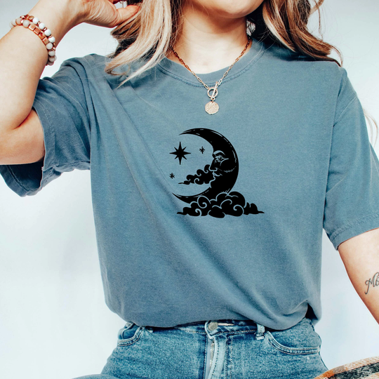 Comfort Colors Celestial Shirt, Moon & Clouds T-Shirt, Boho Comfy Oversized Gift