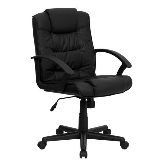 Mid-Back Black LeatherSoft Swivel Task Office Chair
