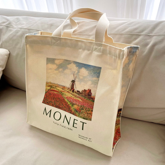 Tulip Fields Printing Tote Bag|Monet Bag|Landscape Grocery Bag|Tulip Aesthetic Bag|Canvas Bag|Art Bag|Bridesmaid Bags|Reusable Bag