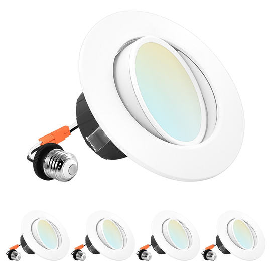 Luxrite 4" Gimbal LED Recessed Light, 8W=60W, 5 Color Selectable, Dimmable, 700 Lumens, Wet Rated, ETL Listed 4 Pack