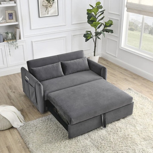 Modern Velvet Loveseat Sofa,Convertible Sofa Bed with 2 Pillows