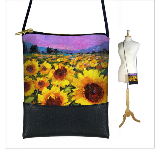 Small Cross Body Purse, Sunflower Art Bag, Mini Crossbody Bag, Cell Phone Purse with Long Strap, Gifts, Purple Blue Yellow Green Rts