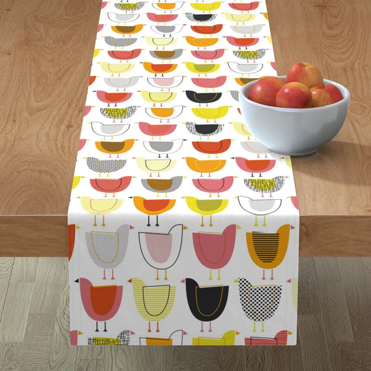 Minimalist Chickens Table Runner - Optimistic By Katerhees Farmhouse Rustic Cottagecore Cotton Sateen Spoonflower