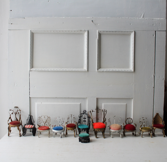 11 Tin Can Folk Art Chairs - Instant Collection Vintage Handmade Tramp Beer Chair Pin Cushion Miniature