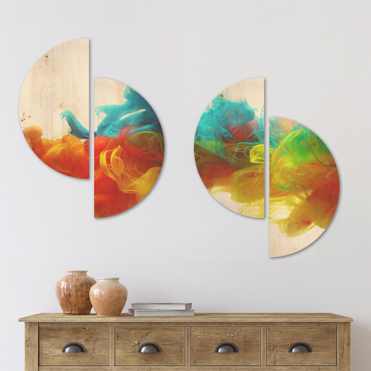 Designart 'Colorful Ink in Water' Abstract Wood Wall Art Set of 4 Half Circles