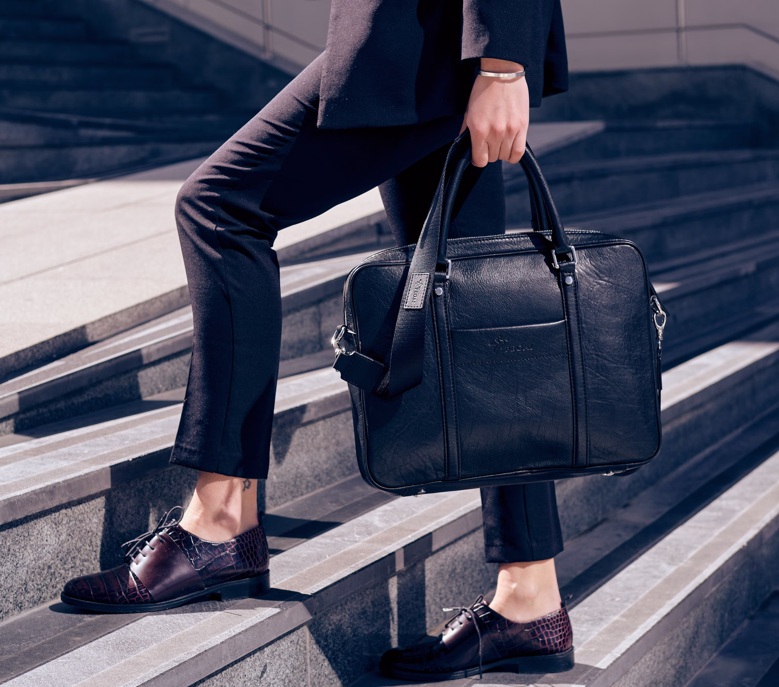 Leather Black Briefcase For Both Women & Men/ Laptop Bag/ Portfolio Work Attached Graduation Gift -Black Senior